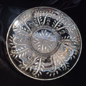 Federal Glass Clear Feather Dot Leaf Design Divided 4 Section Platter Tray 11.5"